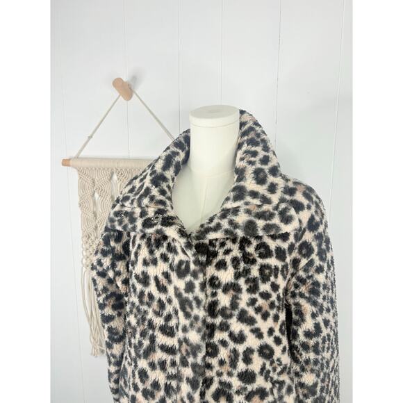 Billabong Cozy Days Leopard Print Sherpa Jacket Womens Small Fleece Teddy Coat - Picture 4 of 10